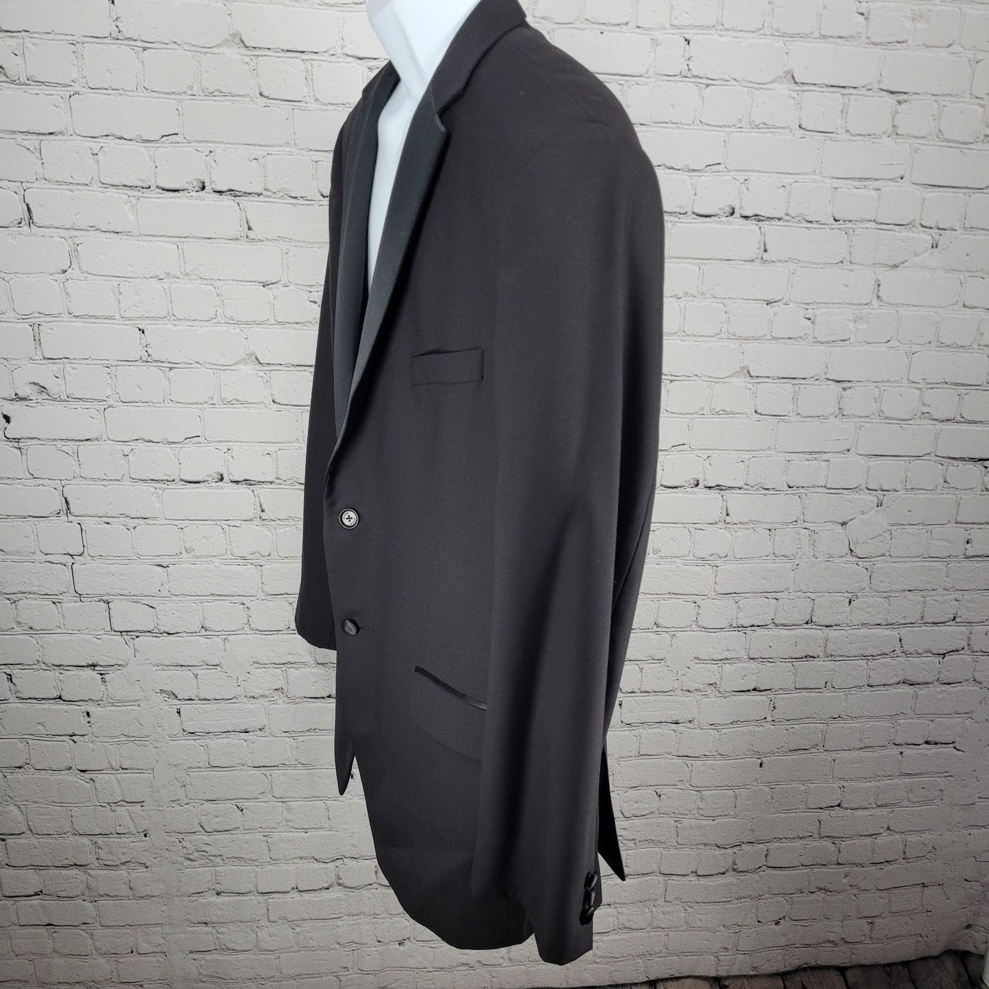 Pronto Uomo Black 100% Wool 2 Button Satin Notch Tuxedo Blazer Suit Jacket 46L