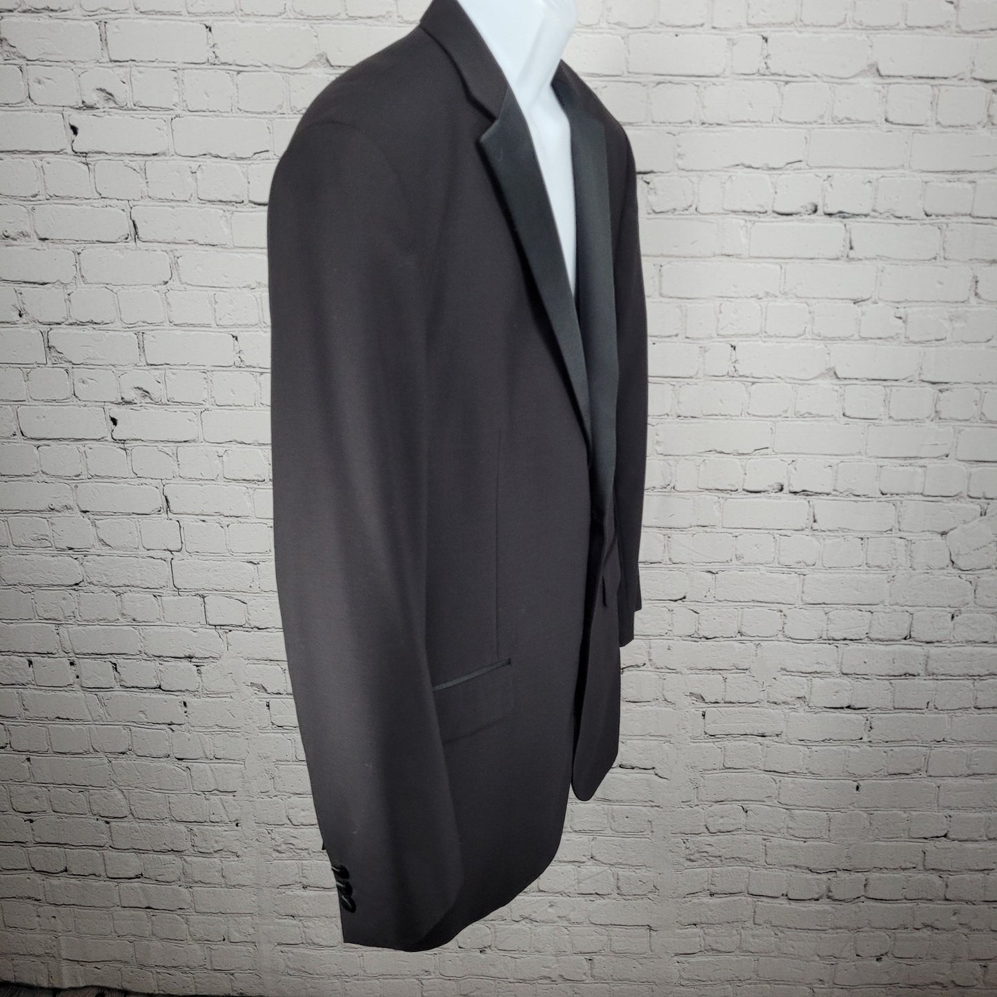 Pronto Uomo Black 100% Wool 2 Button Satin Notch Tuxedo Blazer Suit Jacket 46L