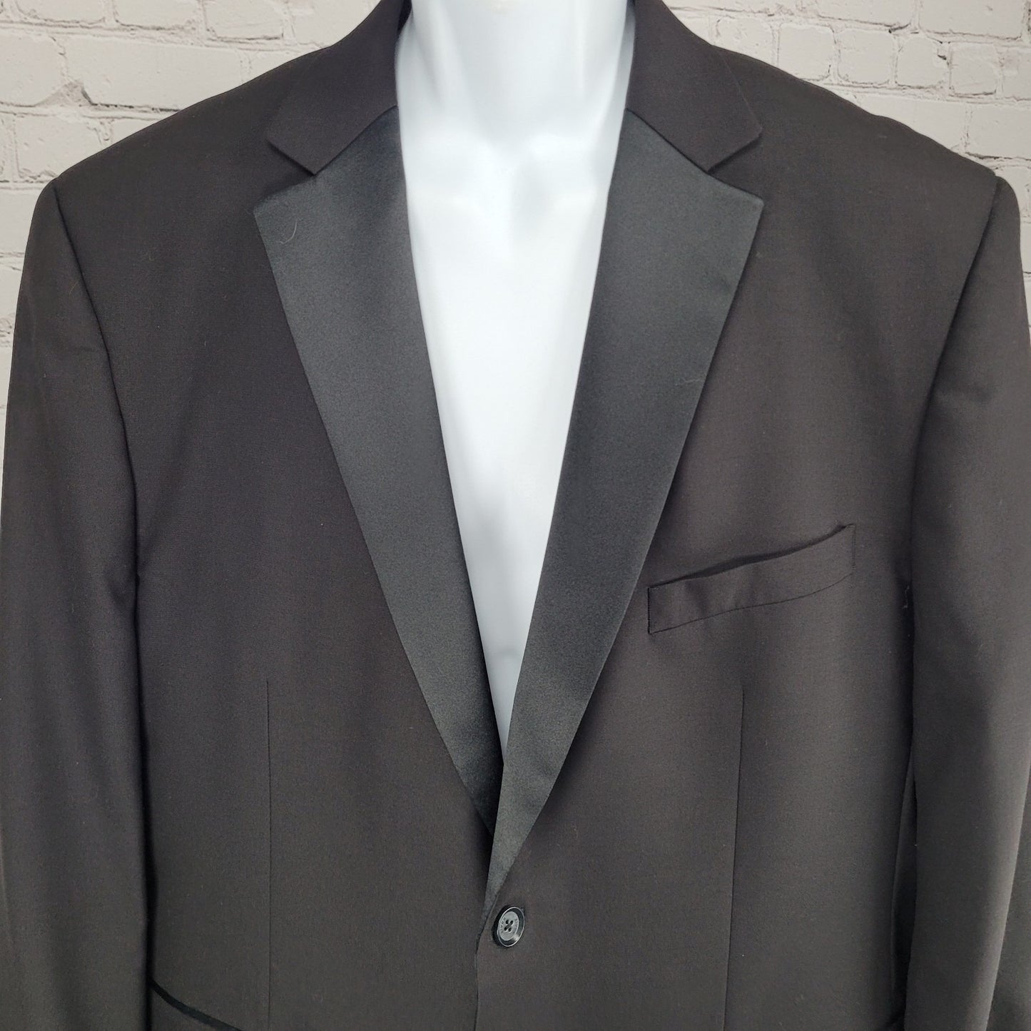 Pronto Uomo Black 100% Wool 2 Button Satin Notch Tuxedo Blazer Suit Jacket 46L