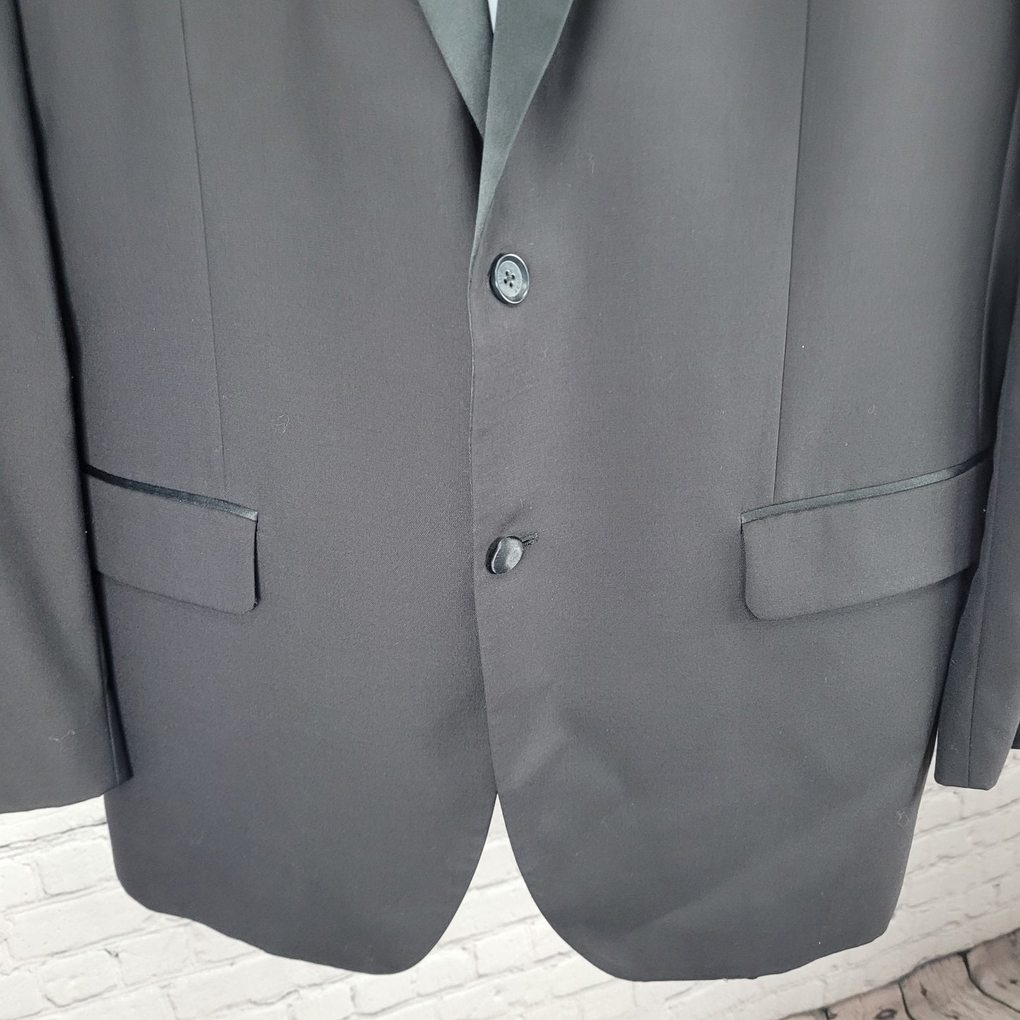 Pronto Uomo Black 100% Wool 2 Button Satin Notch Tuxedo Blazer Suit Jacket 46L