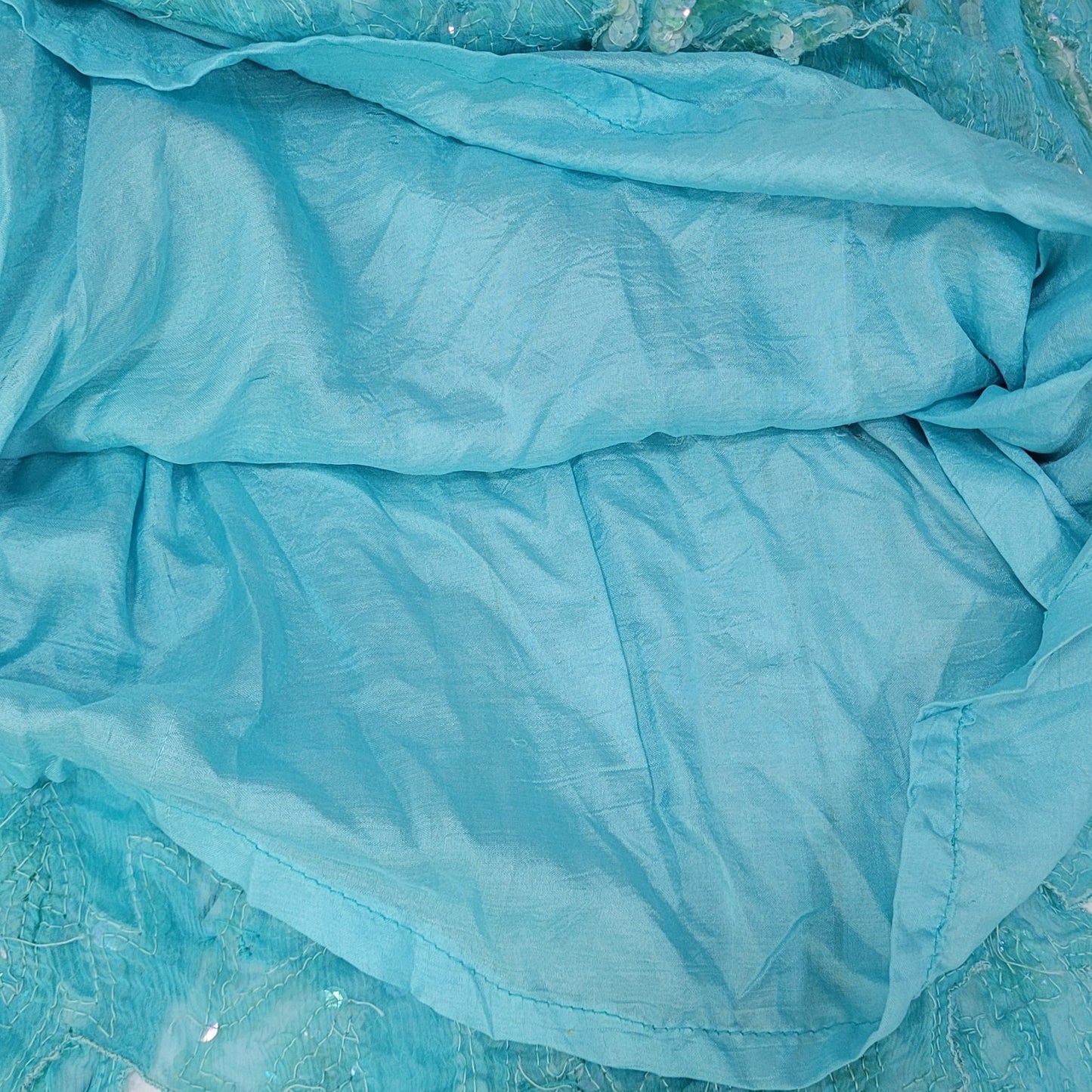 VTG Swee Lo Blue 100% Silk Sequin Beaded 3/4 Sleeve Lined Dress Size Small S