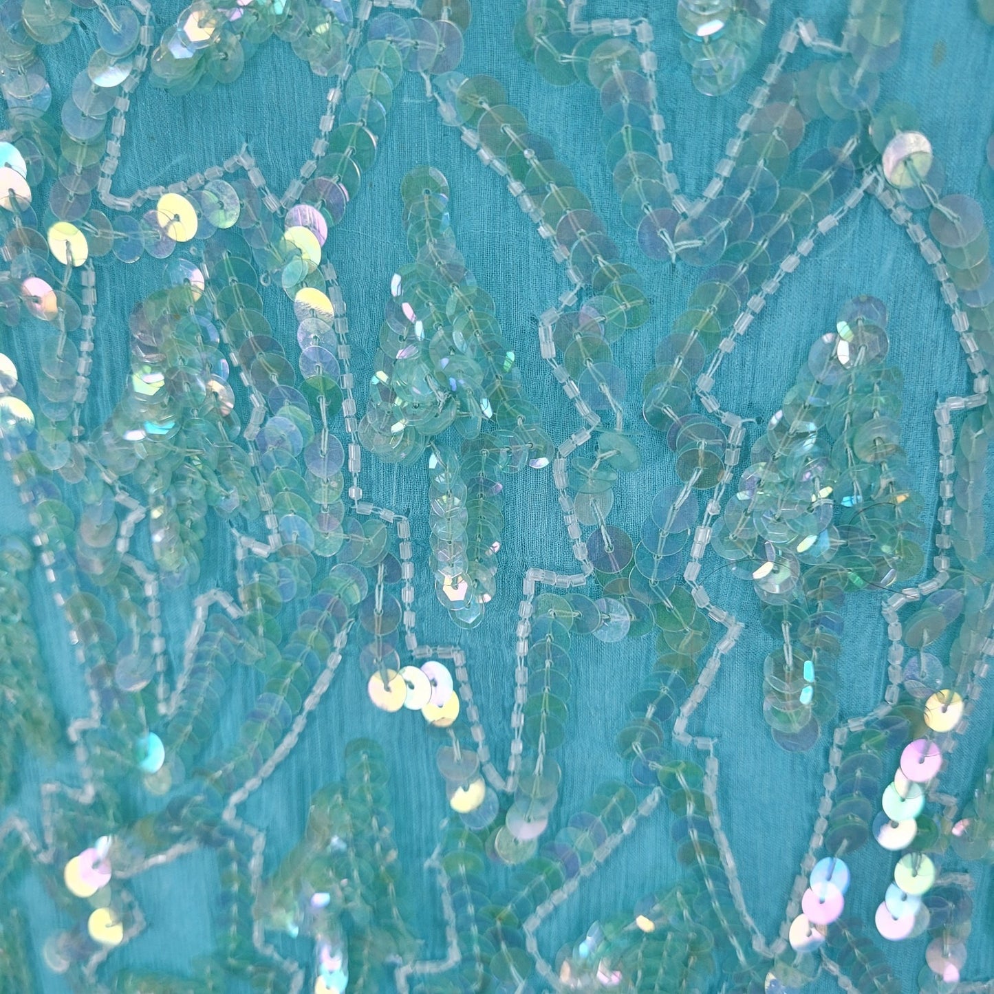 VTG Swee Lo Blue 100% Silk Sequin Beaded 3/4 Sleeve Lined Dress Size Small S