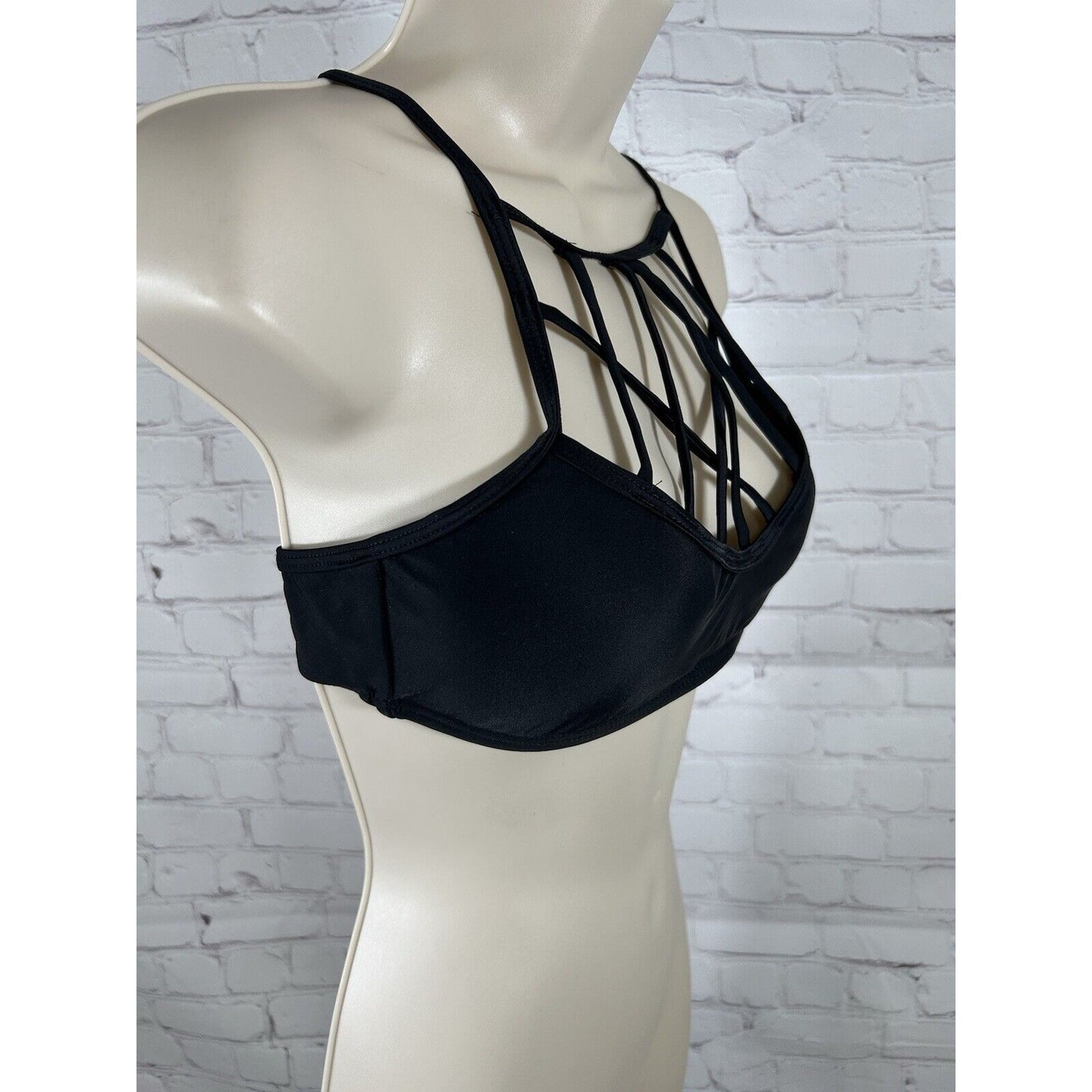 Tinibikini Swimwear Black High Neck Strappy Adjustable Strap Bikini Top S