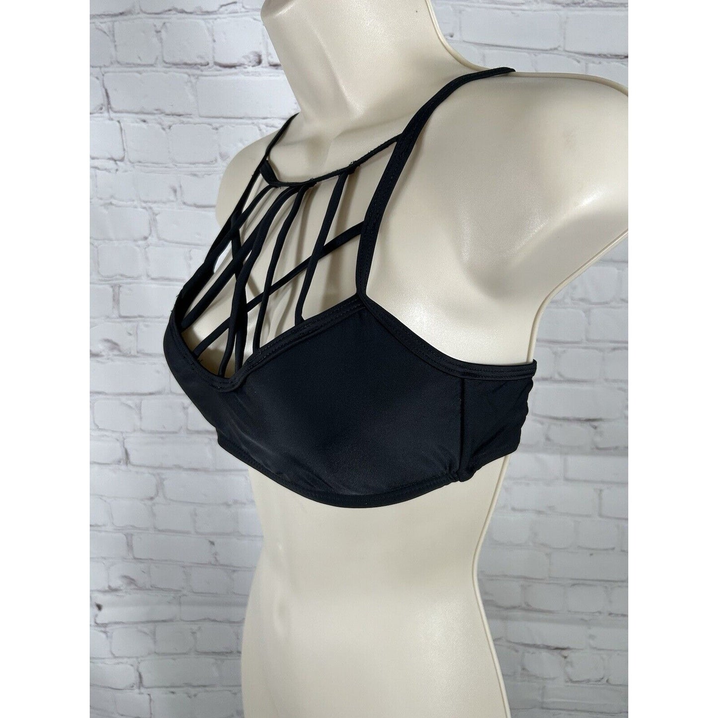 Tinibikini Swimwear Black High Neck Strappy Adjustable Strap Bikini Top S