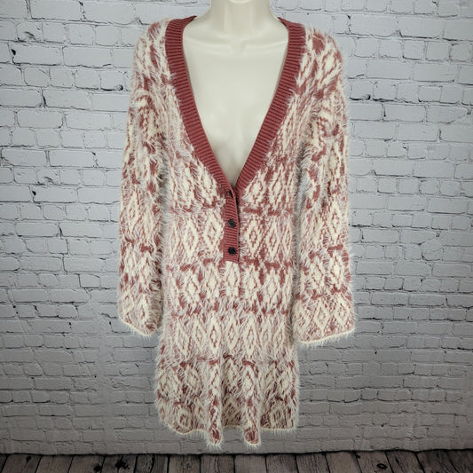 Free People Mulberry Cream Fuzzy Feelings Long Sleeve Soft Sweater Dress Medium