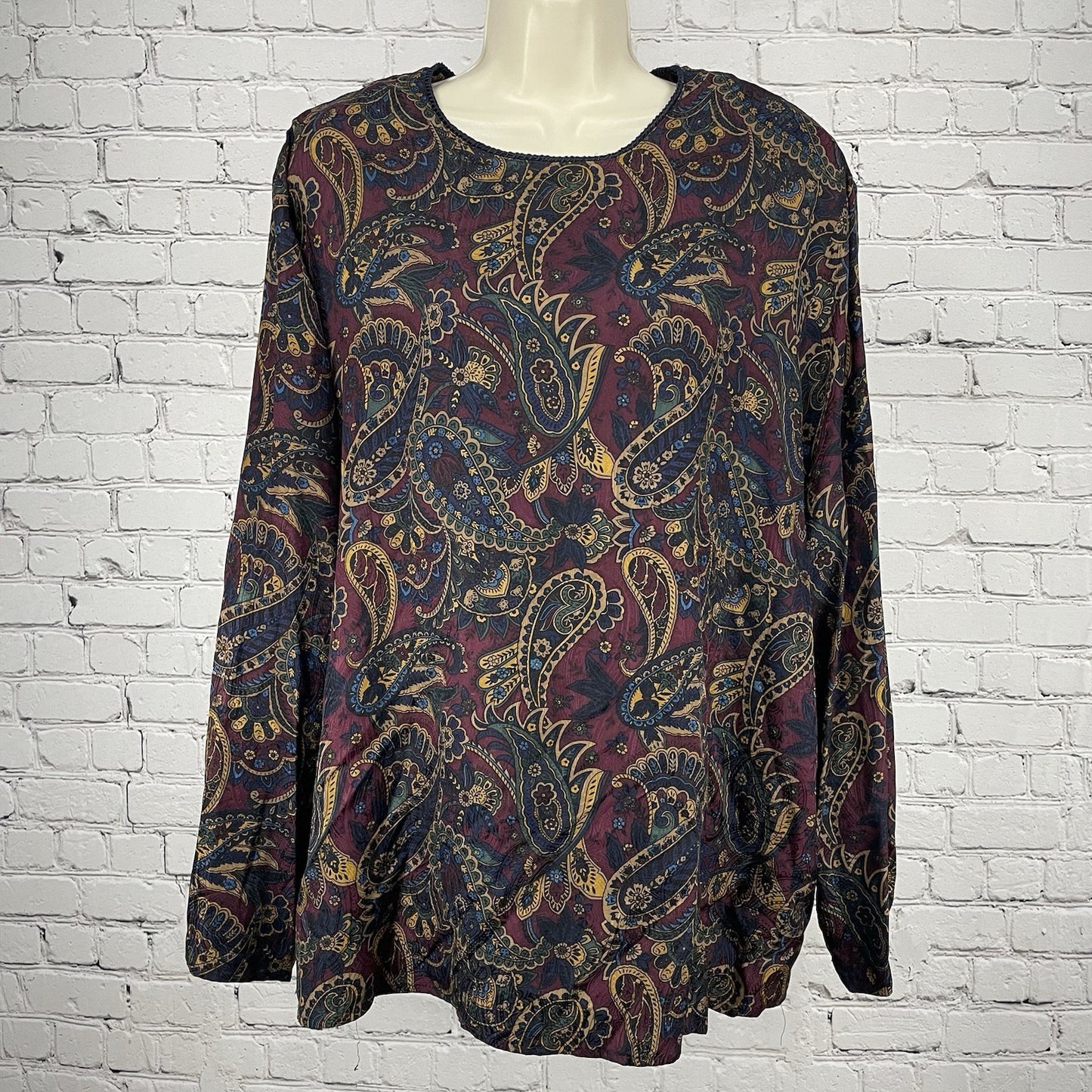 Valerie Stevens Paisley 100% Silk Lightweight Long Sleeve Tunic Blouse Size 24