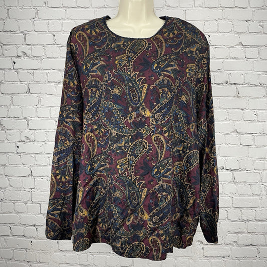 Valerie Stevens Paisley 100% Silk Lightweight Long Sleeve Tunic Blouse Size 24