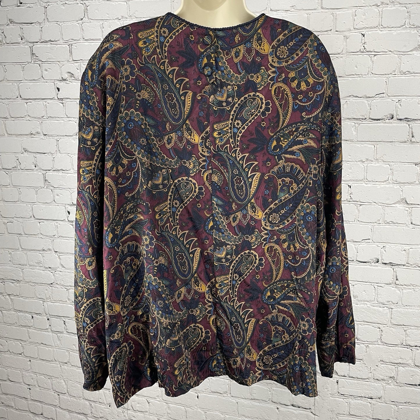 Valerie Stevens Paisley 100% Silk Lightweight Long Sleeve Tunic Blouse Size 24