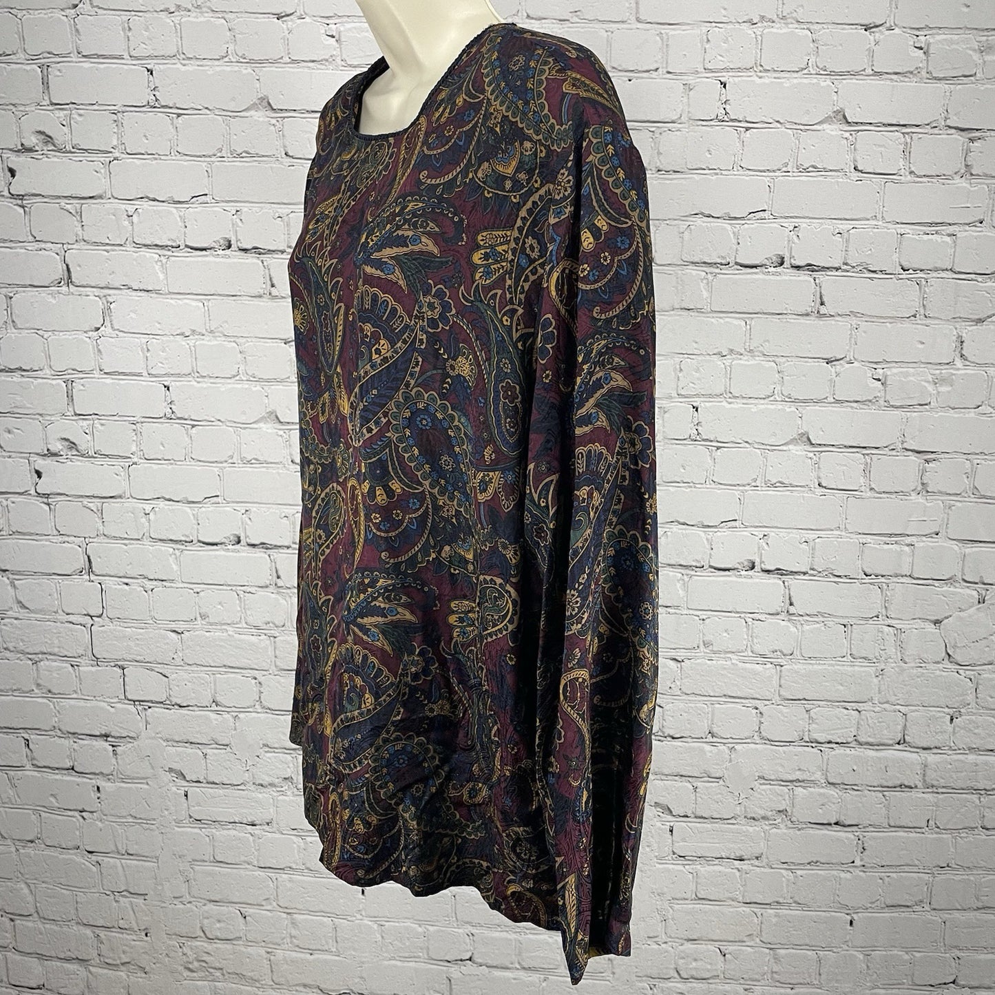 Valerie Stevens Paisley 100% Silk Lightweight Long Sleeve Tunic Blouse Size 24