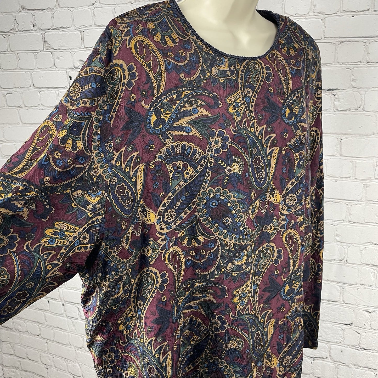 Valerie Stevens Paisley 100% Silk Lightweight Long Sleeve Tunic Blouse Size 24
