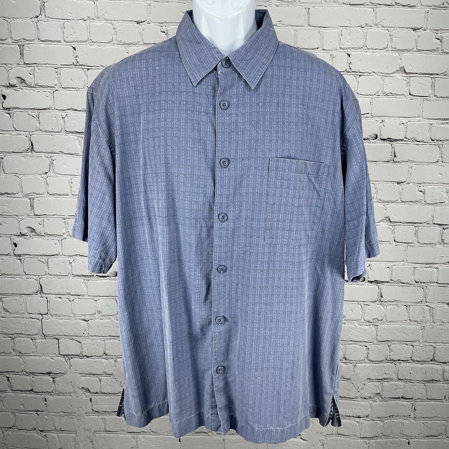 Sette Ponti Blue 100% Silk Lightweight Button Up Short Sleeve Shirt Size XL