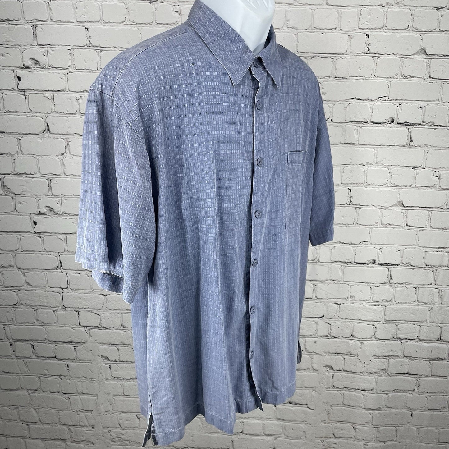 Sette Ponti Blue 100% Silk Lightweight Button Up Short Sleeve Shirt Size XL