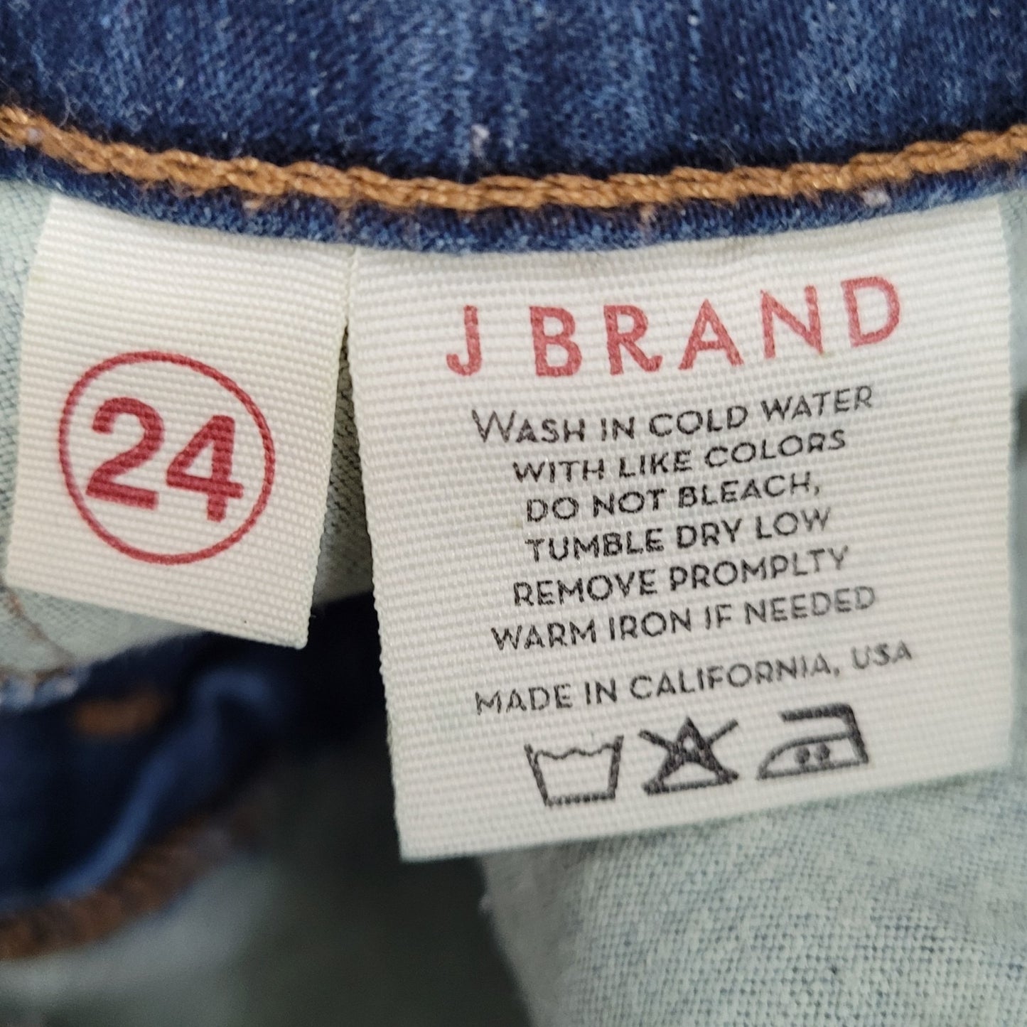 J Brand Clear Indigo Low Rise Skinny Jeans USA Faux Front Pockets 24 (24x26.5)