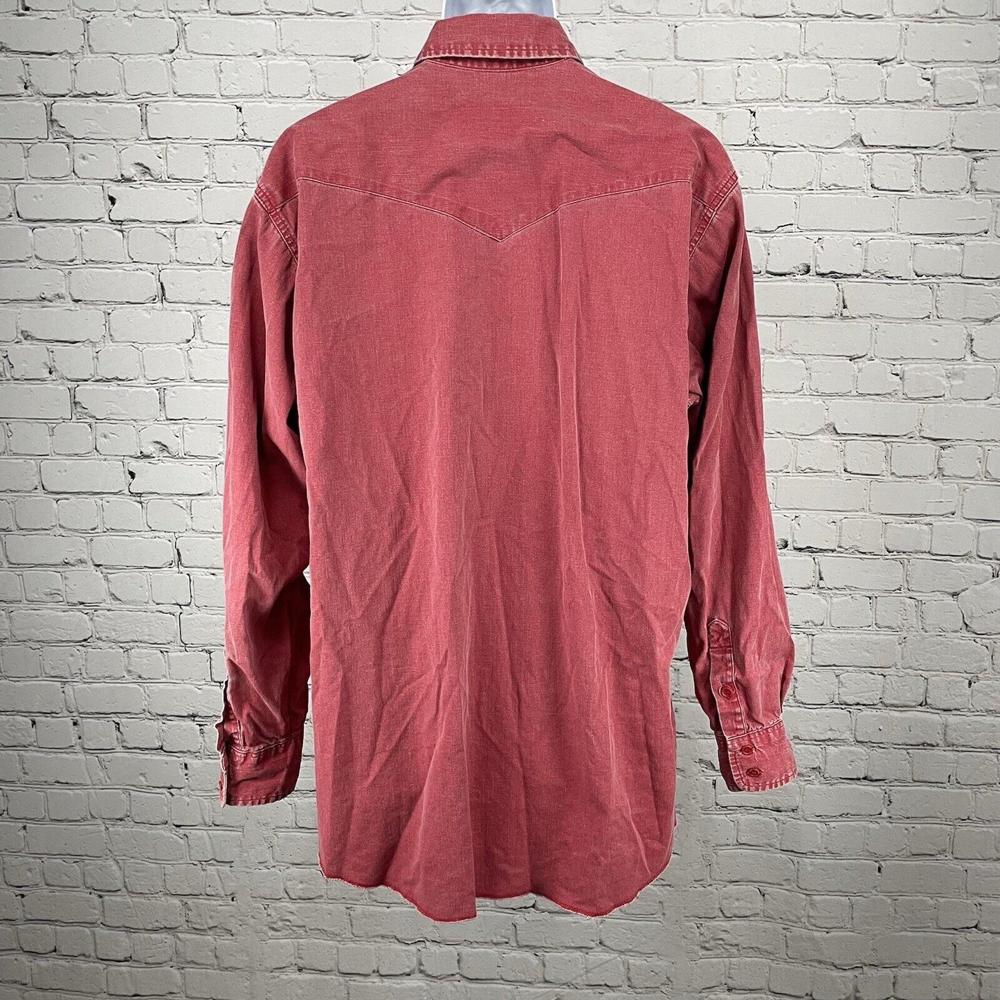 VTG Wrangler Muted Red X-Long Tails Button Up Long Sleeve Shirt Size 17.5-36