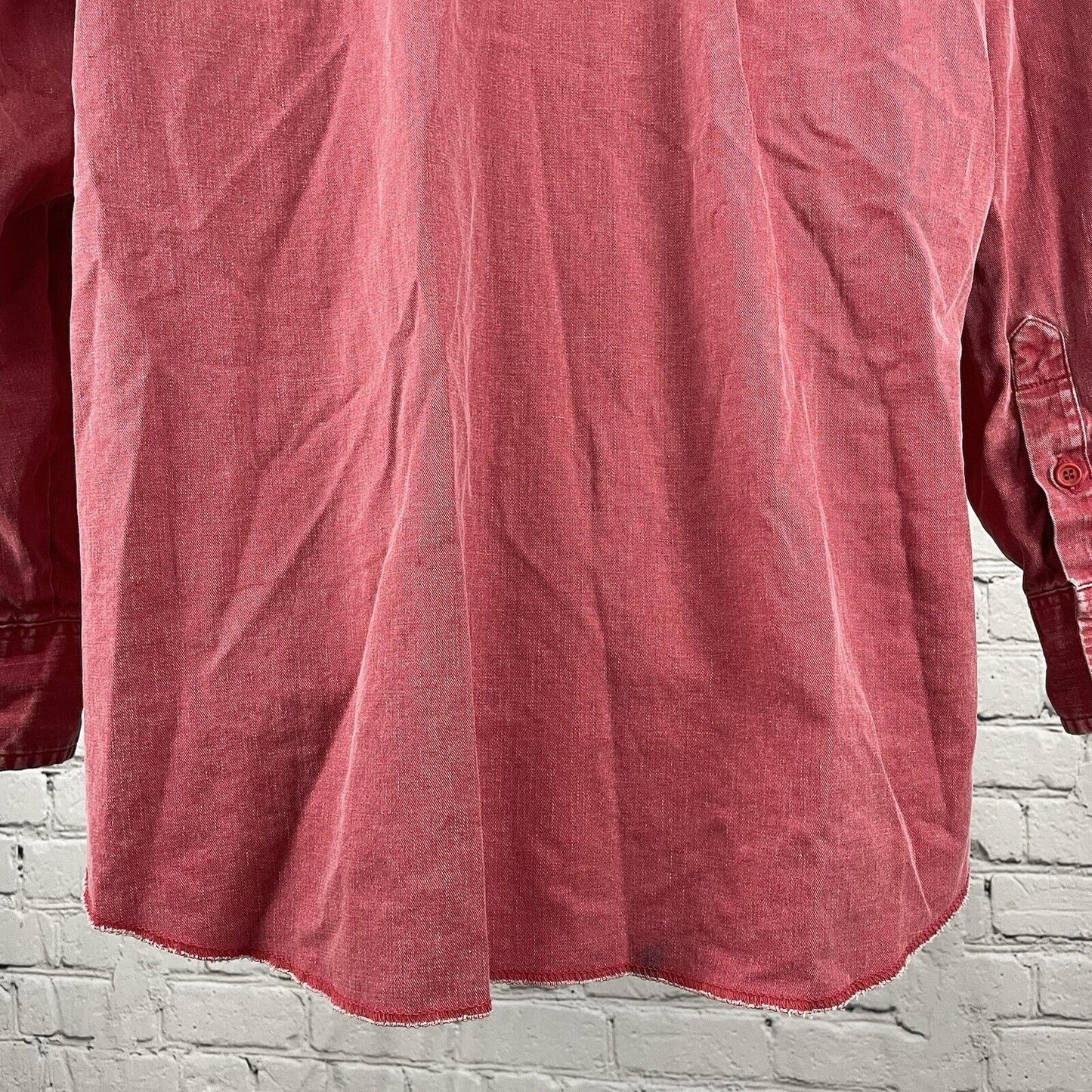 VTG Wrangler Muted Red X-Long Tails Button Up Long Sleeve Shirt Size 17.5-36
