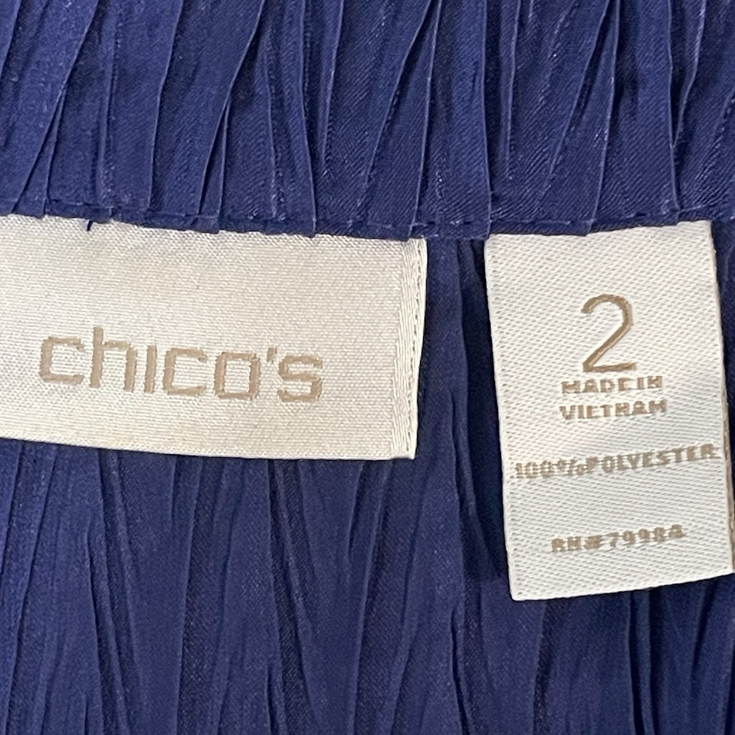 Chico’s Blue Satin Crinkle Textured Open Lightweight Unlined Jacket Size 2 US 12