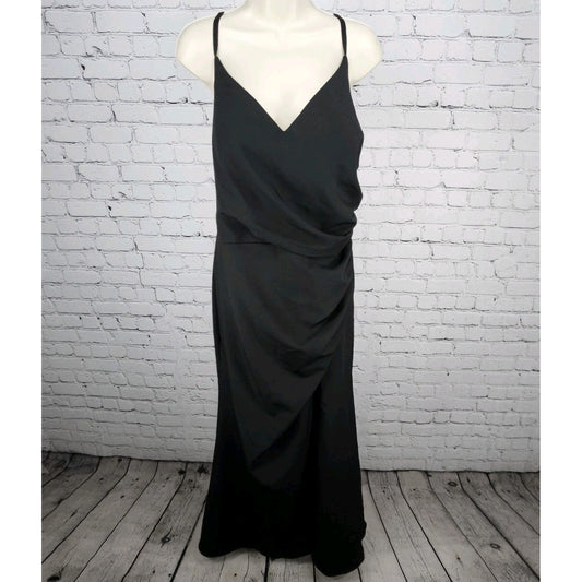 Revelry Black Strappy Ruched Side Slit Padded Bodice Lined Formal Maxi Dress 20
