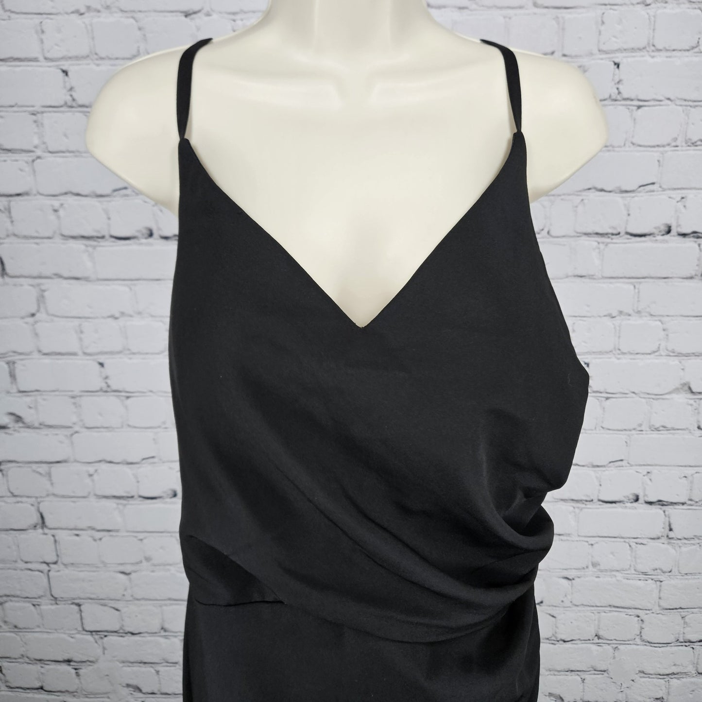 Revelry Black Strappy Ruched Side Slit Padded Bodice Lined Formal Maxi Dress 20