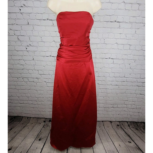 NWT Forever Yours Red Satin Strapless Ruched Back Tie Bridesmaid Dress Size 10
