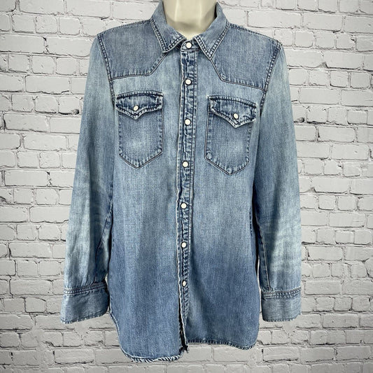 Madewell Blue Cotton Chambray Pearl Snap Western Long Sleeve Shirt Size Small S
