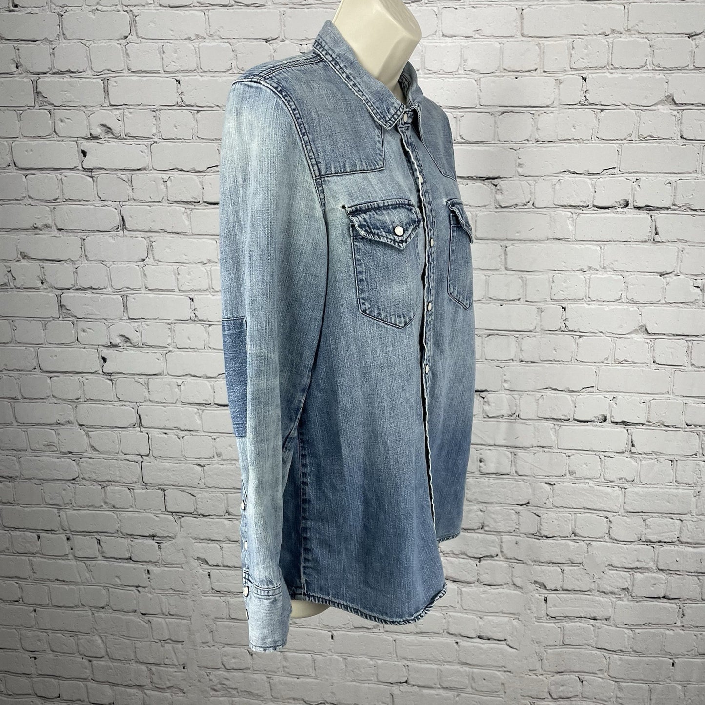 Madewell Blue Cotton Chambray Pearl Snap Western Long Sleeve Shirt Size Small S
