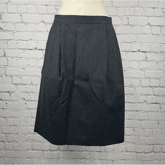 VTG Talbots Dark Grey 100% Worsted Wool Pleated Pencil Skirt USA Petite Size 14P