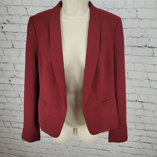Loft Ann Taylor Deep Red Lightweight Open Shawl Lapel Blazer Jacket Size 2