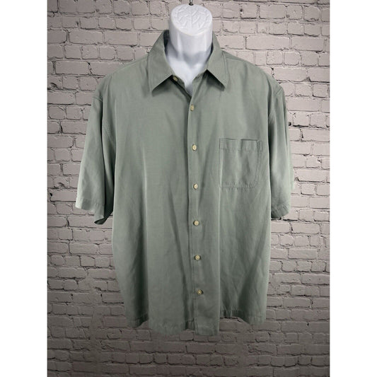 Scott Barber Silk/Cotton Blend Blue Short Sleeve Casual Button Up Shirt Men’s XL