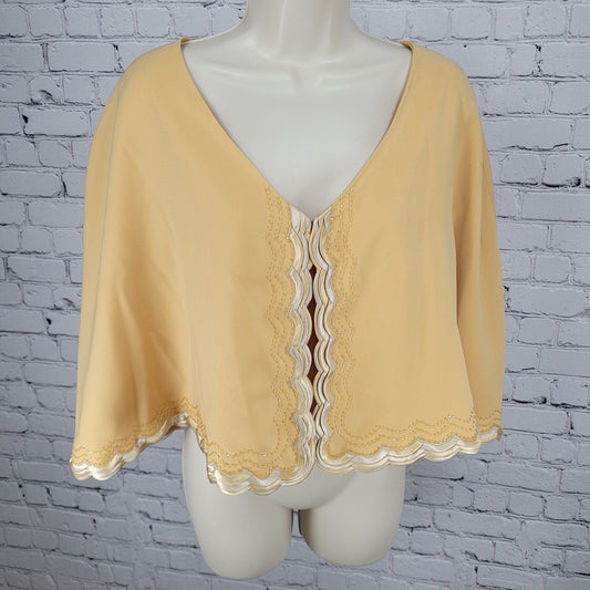 VTG Natalie Barri Yellow Beaded & Gold Trim Lined Lightweight Shawl Size 24W
