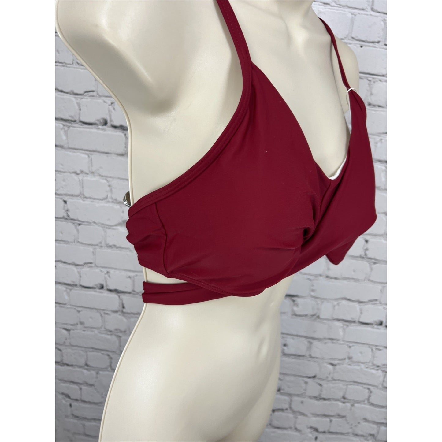NWT Summer Mae Red Wrap Tie Bralette Bikini Tankini Padded Swimsuit Top Large L