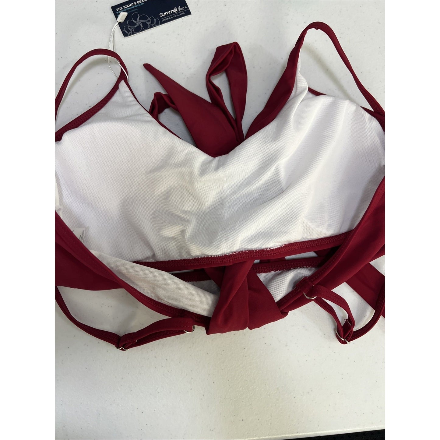 NWT Summer Mae Red Wrap Tie Bralette Bikini Tankini Padded Swimsuit Top Large L