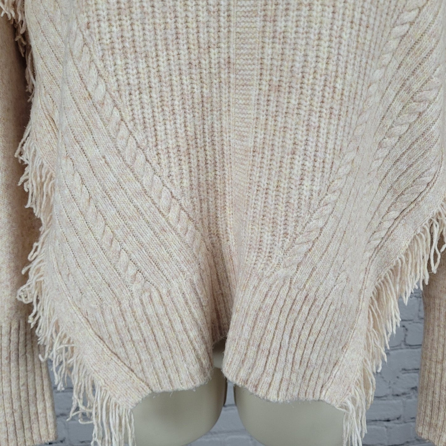 Anthropologie Beige Pink Wool Blend Boho Fringe Pullover Sweater Size Medium M