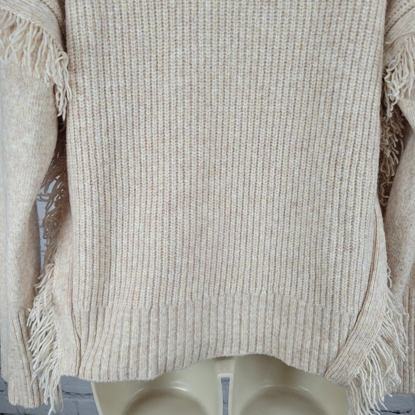 Anthropologie Beige Pink Wool Blend Boho Fringe Pullover Sweater Size Medium M