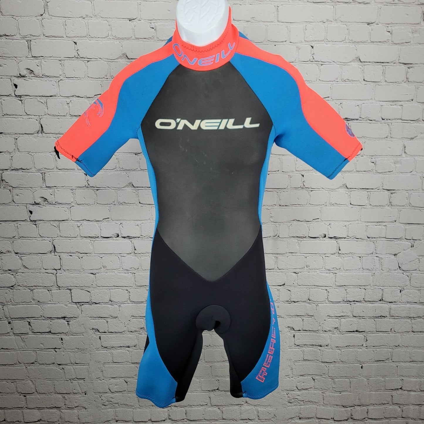O'Neill Blue Orange Reactor 2:1mm Back Zip Shorty Springsuit Wetsuit USA Small S