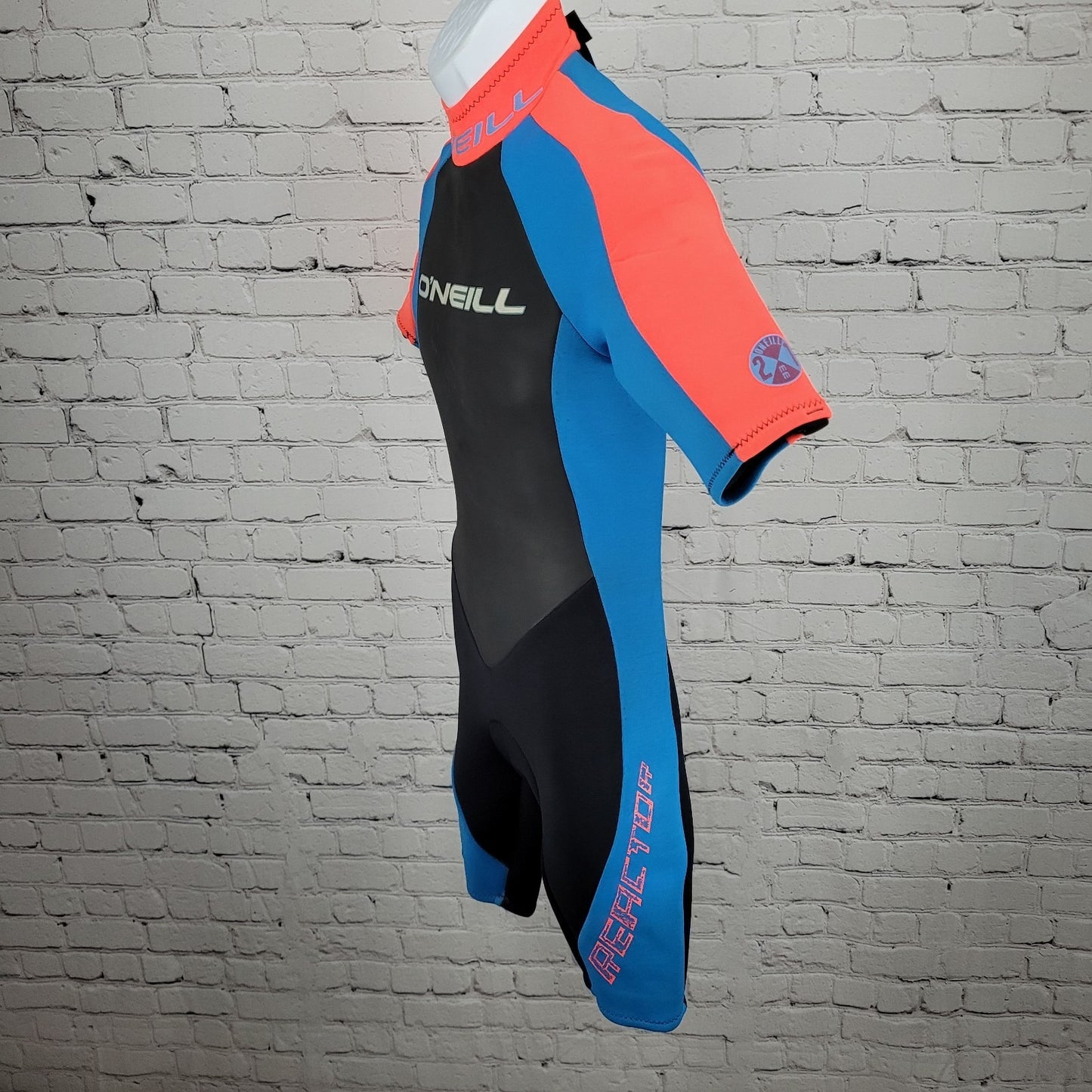 O'Neill Blue Orange Reactor 2:1mm Back Zip Shorty Springsuit Wetsuit USA Small S