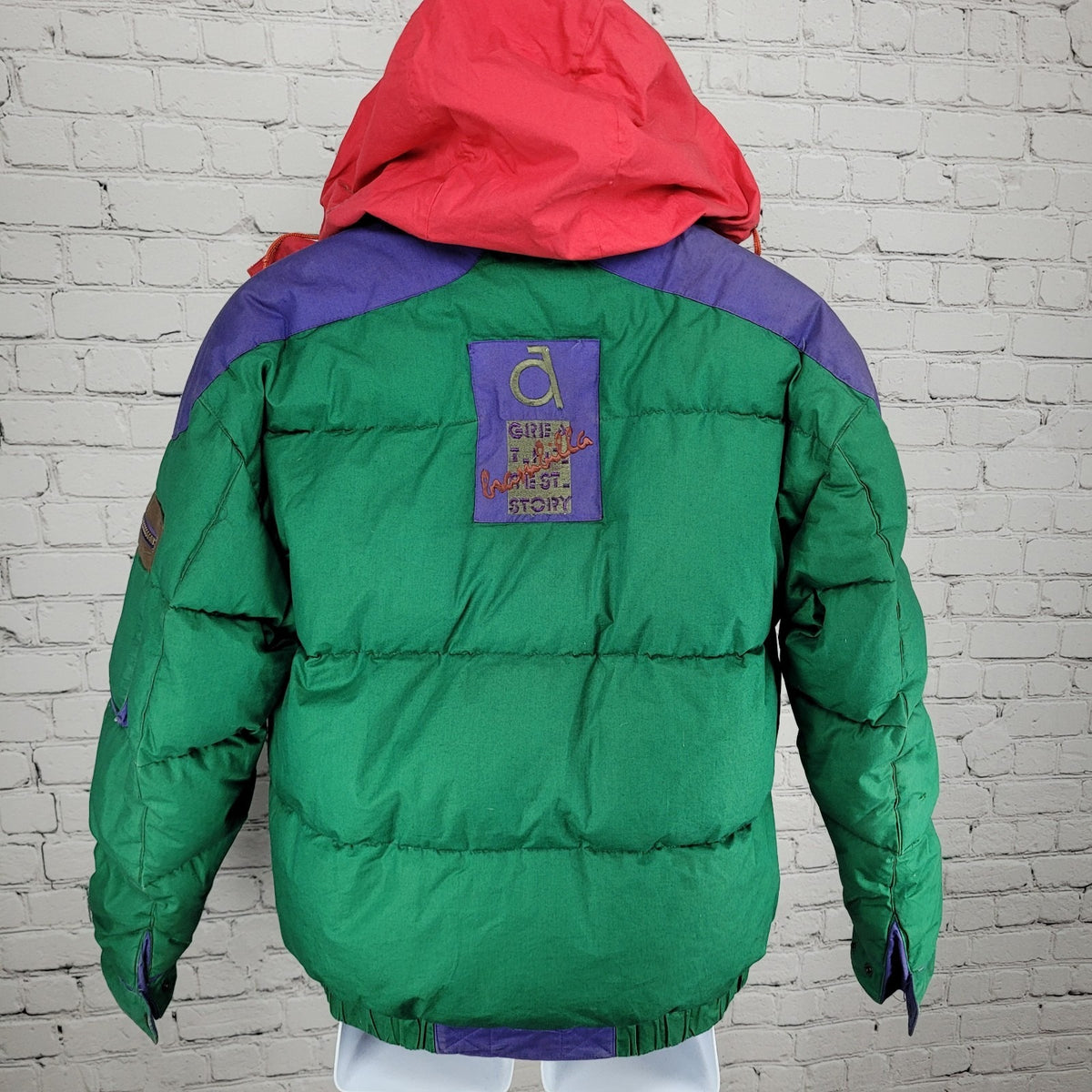 VTG Brambilla Green Purple Down Insulated Hooded Coat France Made Kids 14/16