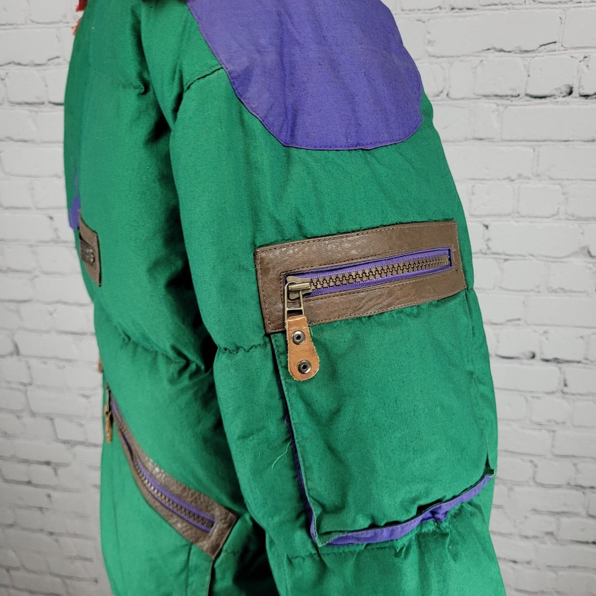 VTG Brambilla Green Purple Down Insulated Hooded Coat France Made Kids 14/16