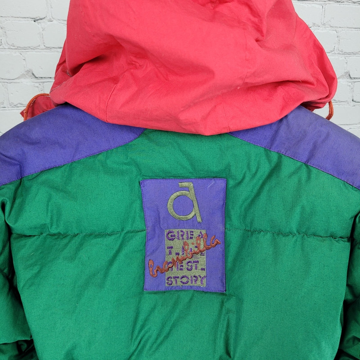 VTG Brambilla Green Purple Down Insulated Hooded Coat France Made Kids 14/16