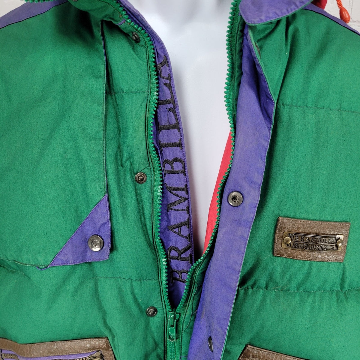 VTG Brambilla Green Purple Down Insulated Hooded Coat France Made Kids 14/16