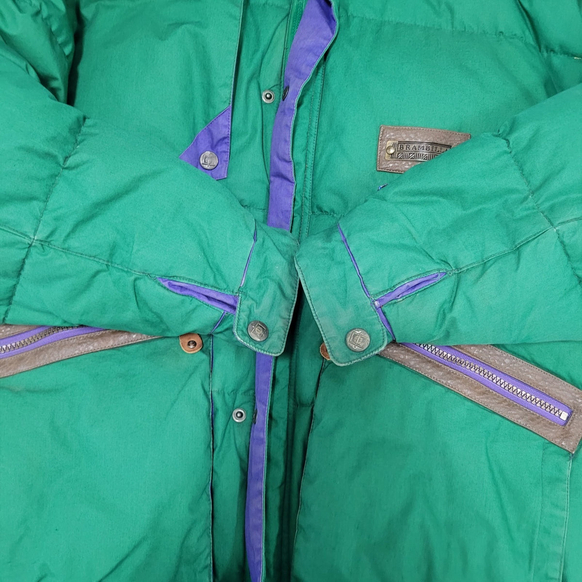 VTG Brambilla Green Purple Down Insulated Hooded Coat France Made Kids 14/16