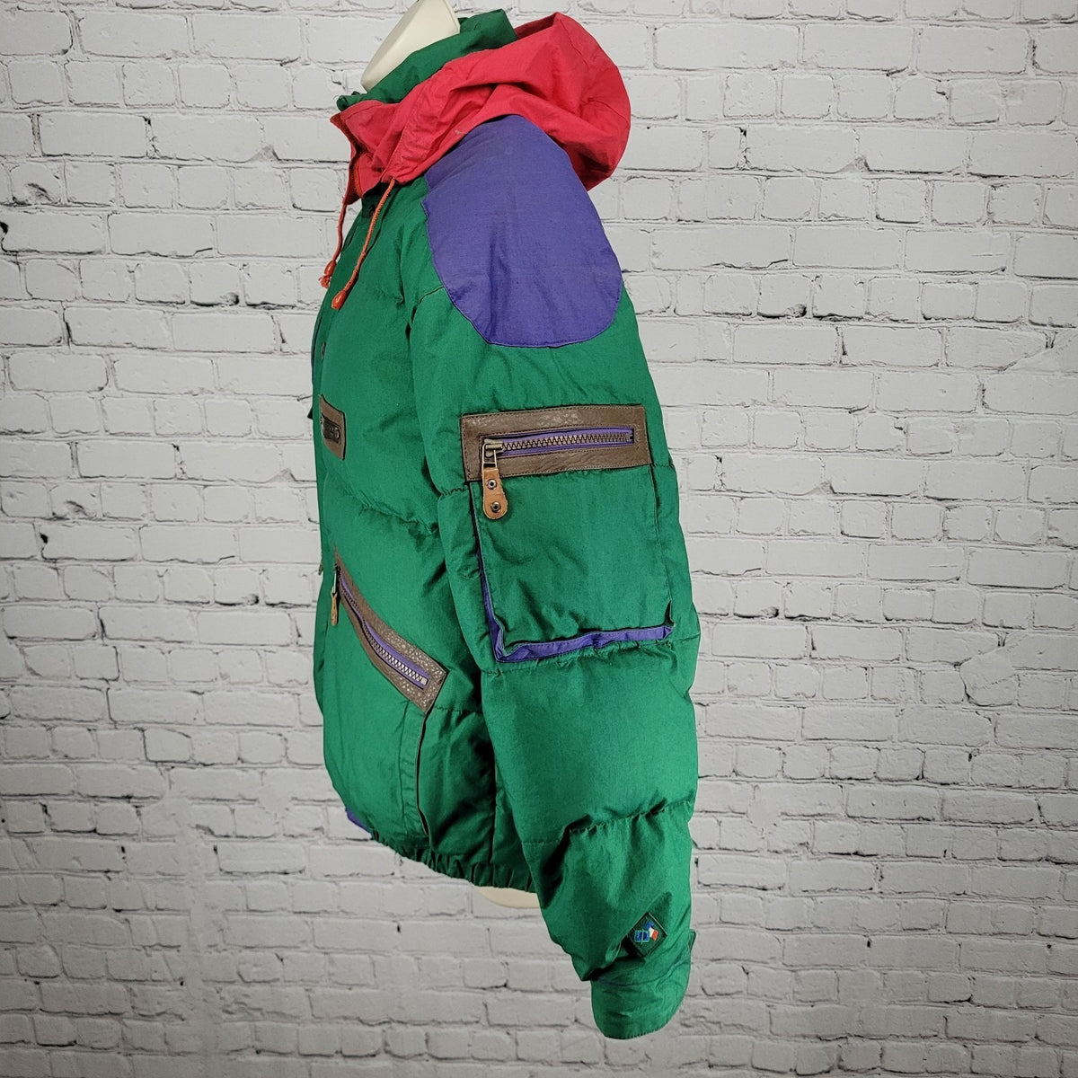 VTG Brambilla Green Purple Down Insulated Hooded Coat France Made Kids 14/16
