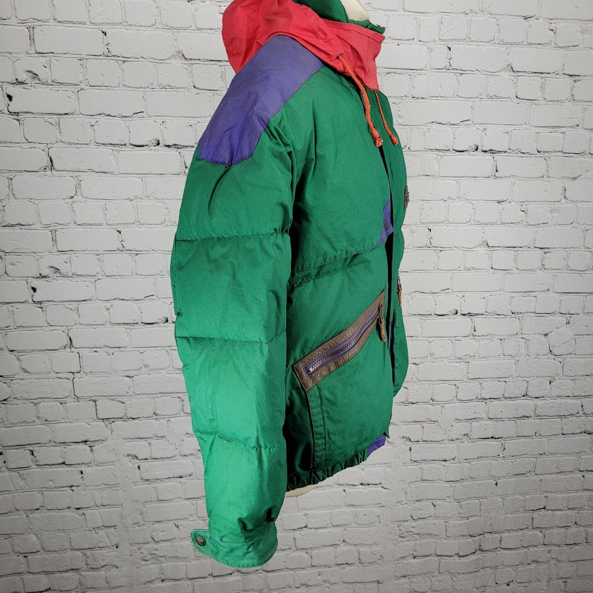 VTG Brambilla Green Purple Down Insulated Hooded Coat France Made Kids 14/16