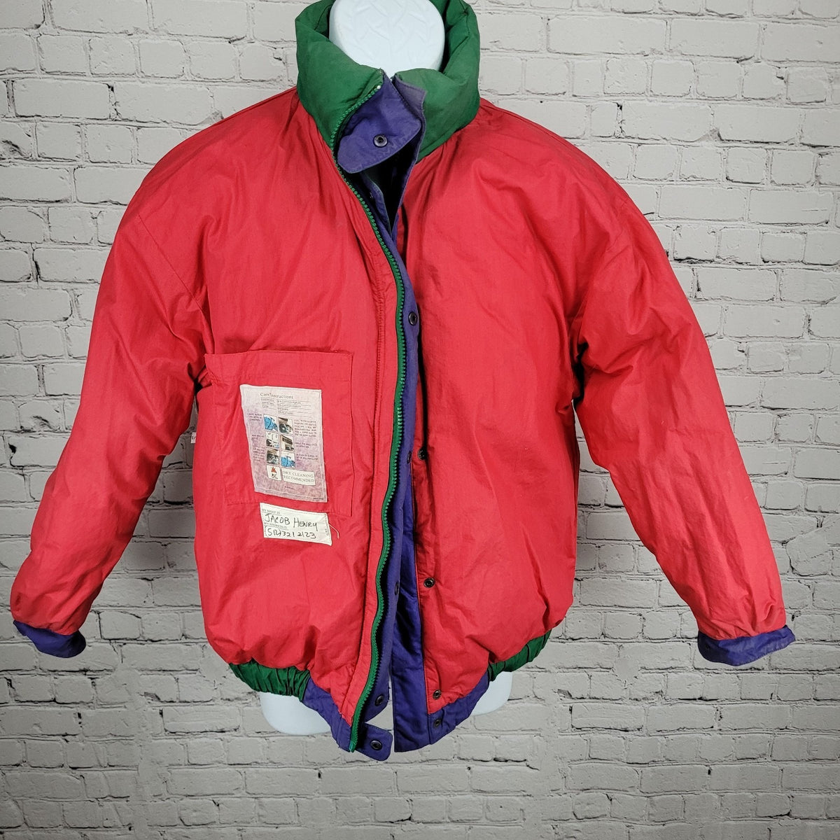 VTG Brambilla Green Purple Down Insulated Hooded Coat France Made Kids 14/16