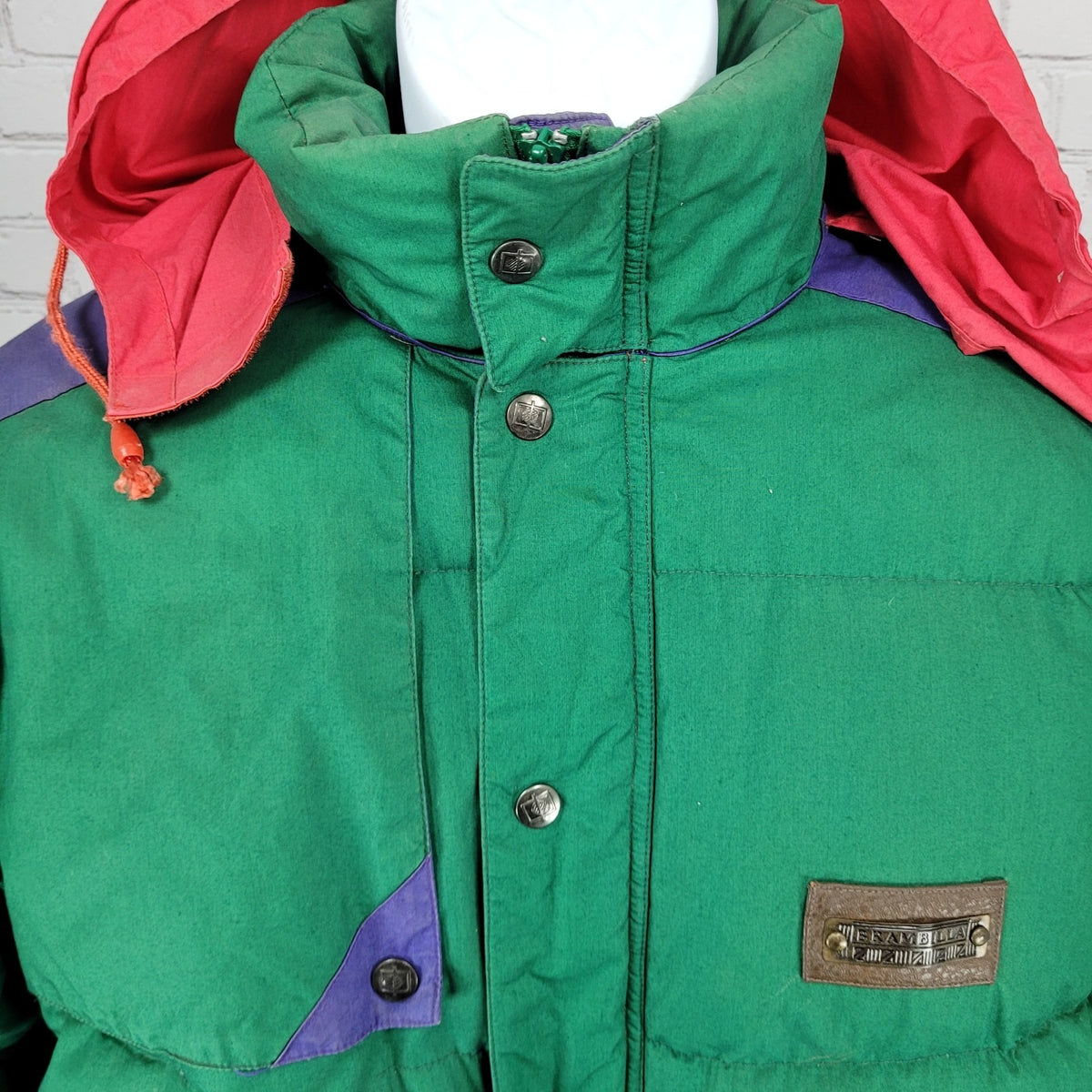 VTG Brambilla Green Purple Down Insulated Hooded Coat France Made Kids 14/16