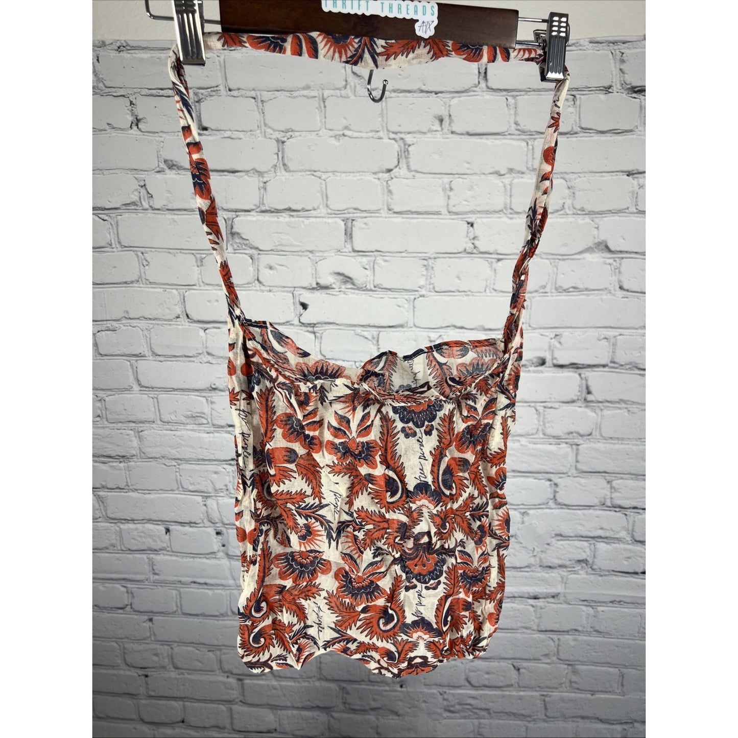 Free People Orange Floral Gauzy Lightweight Reusable Tote Shopping Sling Bag