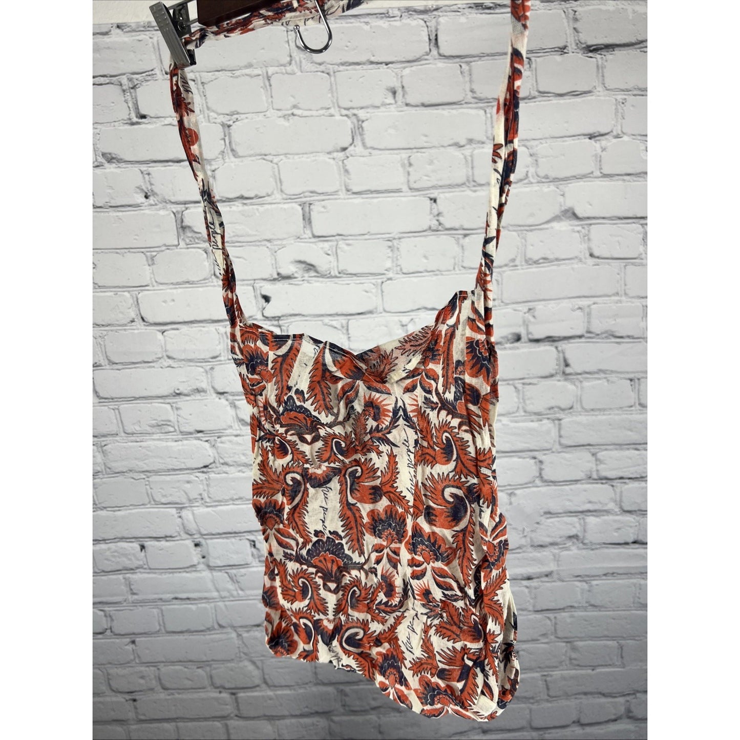 Free People Orange Floral Gauzy Lightweight Reusable Tote Shopping Sling Bag