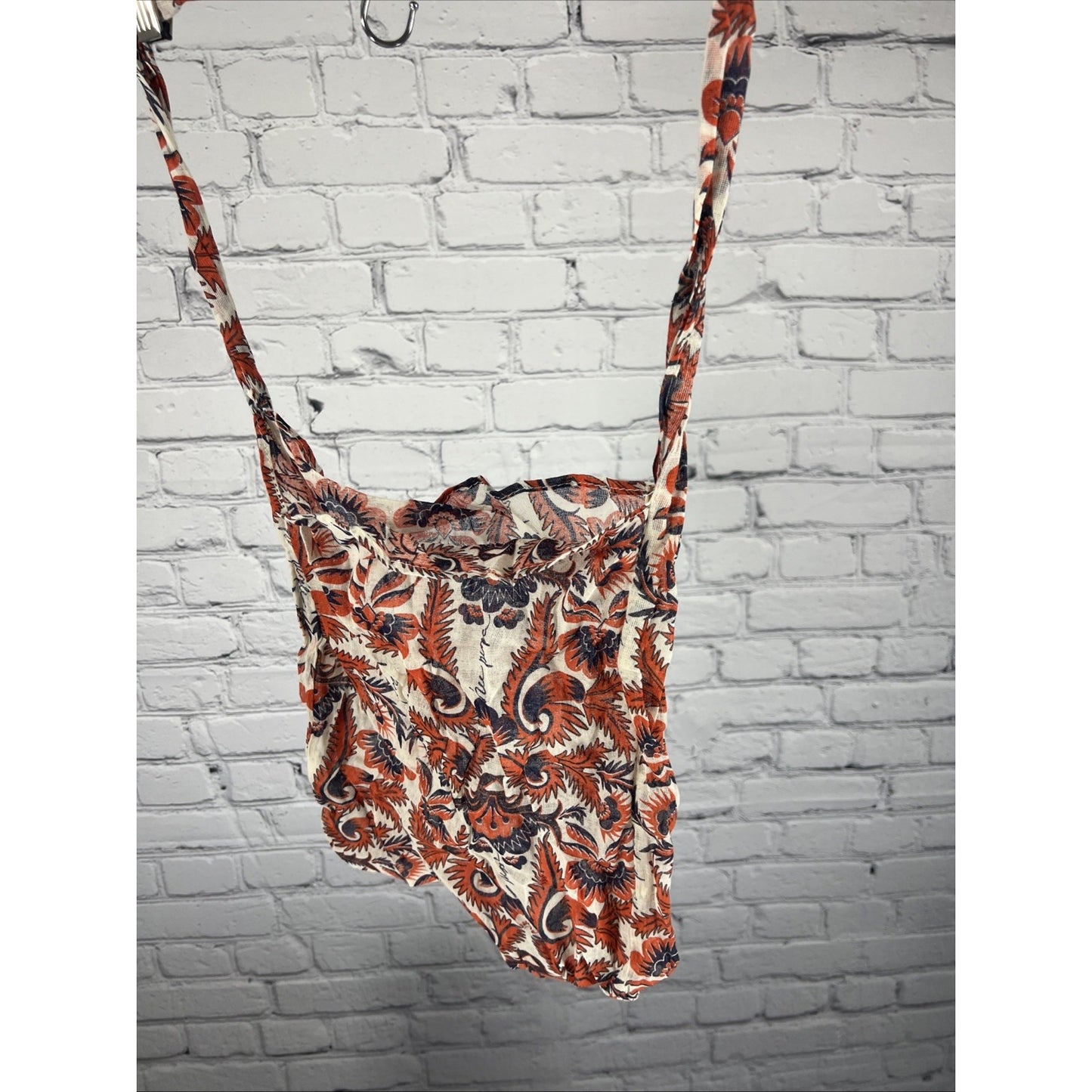 Free People Orange Floral Gauzy Lightweight Reusable Tote Shopping Sling Bag
