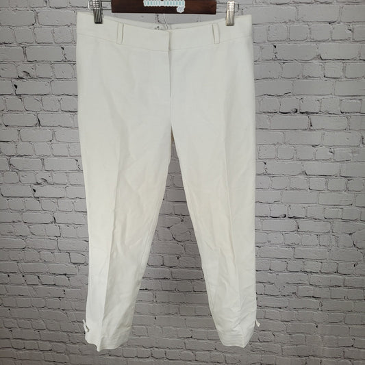 Kate Spade White Cotton Stretch Ankle Bows Mid Rise Dress Pants Size 29x25