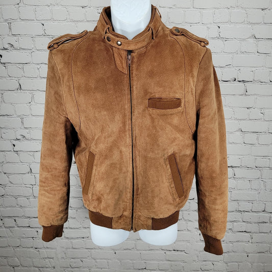 VTG Leather Directions Brown Pig Suede Fur Lined Full Zip Bomber Jacket Size 38