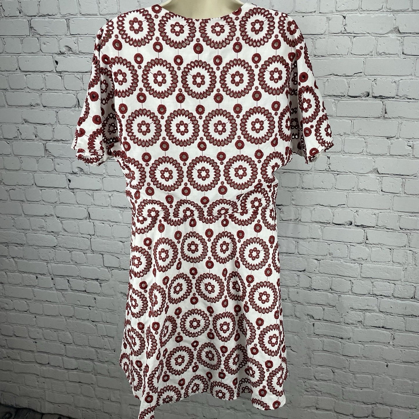 Waverly Grey Anthropologie White Red Eyelet Buttoned A Line Lined Dress USA L